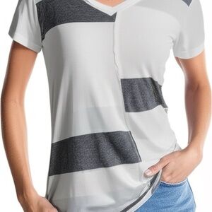 Bordeaux Asymmetrical Short Sleeve T-Shirt White Gray